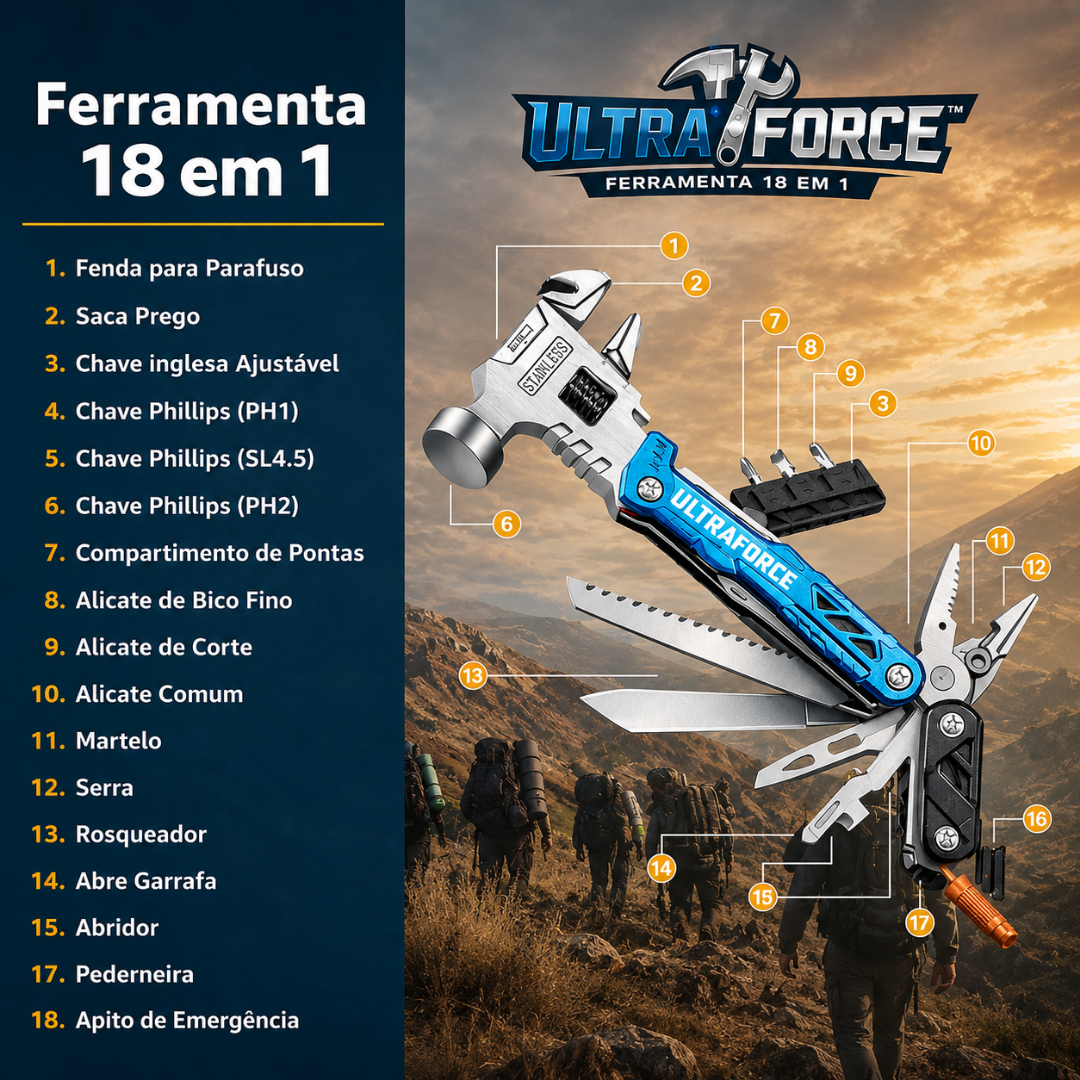 UltraForce™ Ferramenta 18 em 1 + BRINDE HOJE (Lanterna Tática LED)