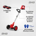 Roçadeira Aparador Cortador De Grama Elétrico Recarregável Com Rodas 2 Baterias de Lítio Kit completo